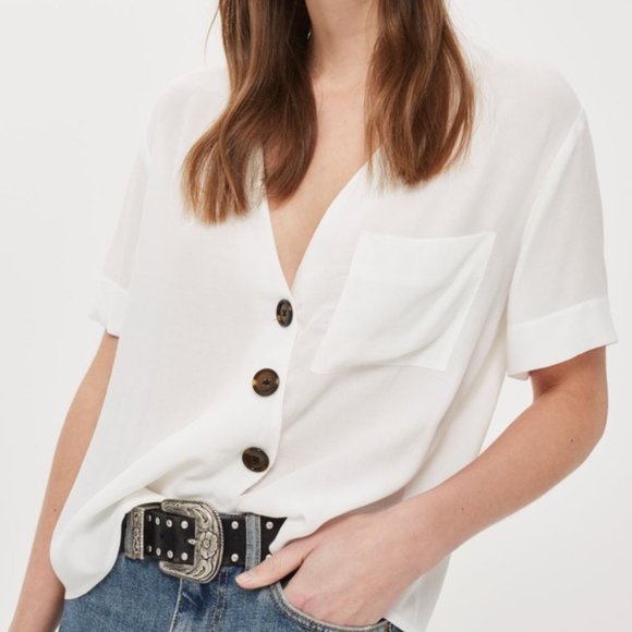 NEW Topshop Asymmetric Button Down Wrap Shirt / Top - White - Picture 3 of 6